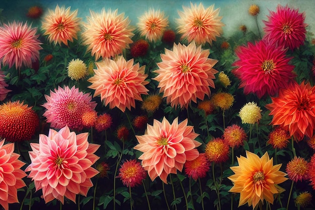 Banquete de flores Dahlia lindo fundo espetacular de arranjo de flores