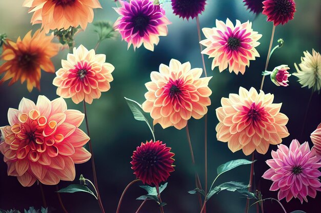 Banquete de flores Dahlia lindo fundo espetacular de arranjo de flores