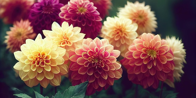 Banquete de flores Dahlia lindo fundo espetacular de arranjo de flores