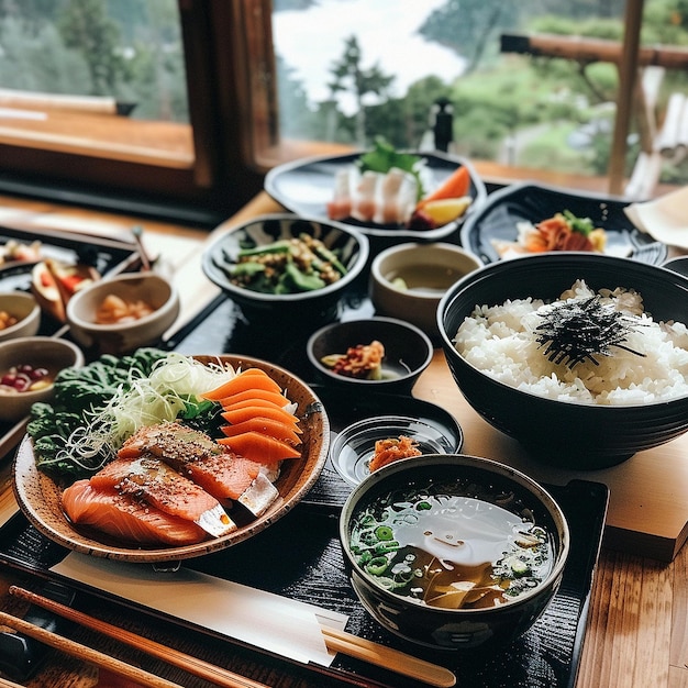 Un banquete de delicias japonesas con una vista