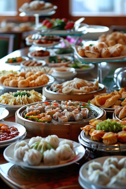 El banquete de dim sum chino es un tiro amplio.