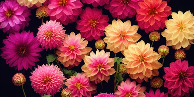 Banquete de flores de dalia hermoso espectacular fondo de arreglo floral
