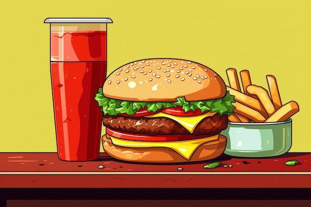 Foto un banquete de pixelburger en una mesa desgastada