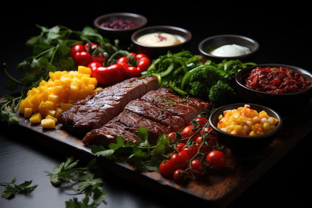 Banquetes variados, pratos suculentos, vegetais coloridos e artesanato em cena apetitosa generativa IA