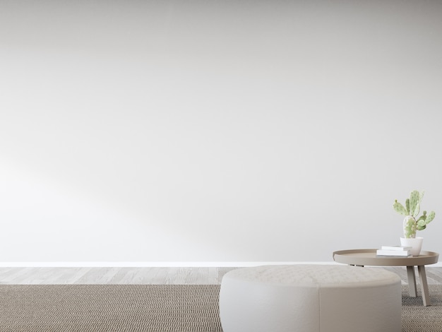 Banquinho contra a parede branca vazia da sala de estar bem iluminada em uma casa moderna