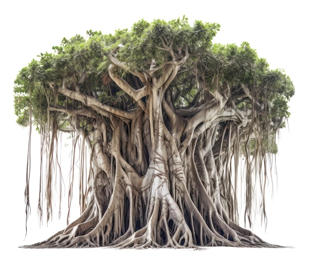 Banyan ou bodhi tree grande ficus religiosa isolado em fundo transparente PNG Generative AI