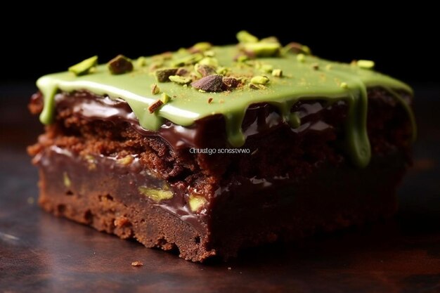 Foto bar de brownies con glaseado de agua de rosas de pistacho