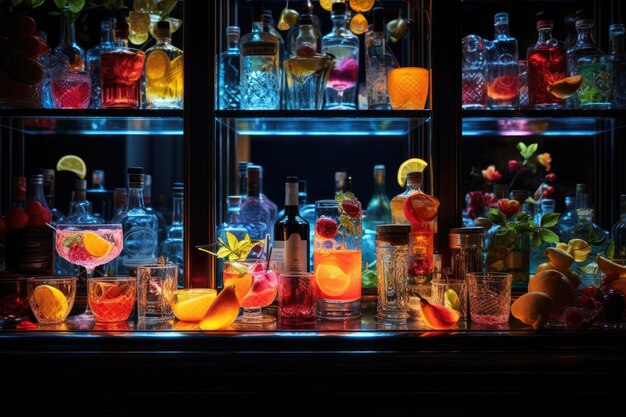 Bar de cócteles con vidrio de alcohol concepto de club nocturno IA generativa