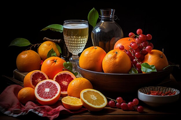 Foto bar de coquetel com tema de mandarina com ferramentas de mixologia