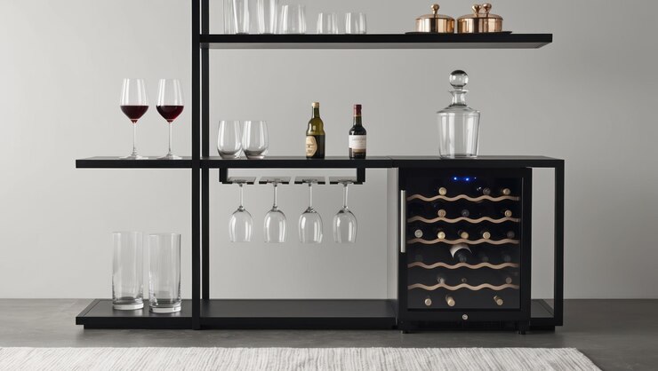 Foto bar de cozinha moderno com elegante armazenamento de vinho e exposição de vidro