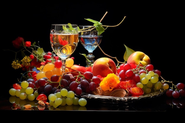 Bar de natureza morta com frutas e bebidas