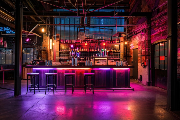 Foto bar e clube no centro da cidade com estilo de armazém urbano