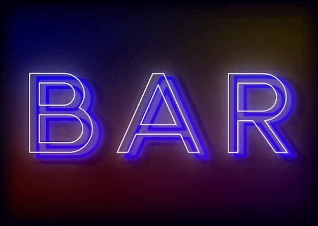 Bar letrero de neón, diseño para su negocio. Bright atrae la atención de un letrero luminoso que dice - Bar.