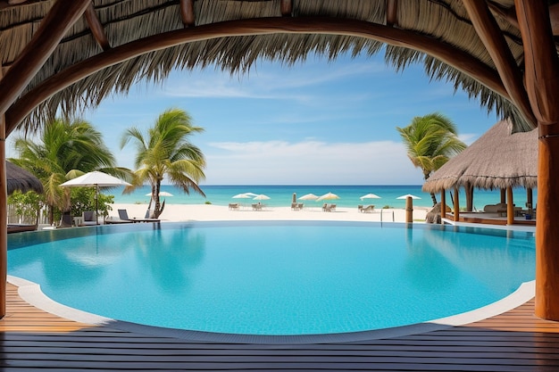 Un bar de natación en una piscina de un complejo tropical