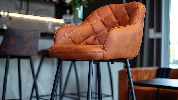 Foto bar stool with metal frame and soft ecoleather upholstery