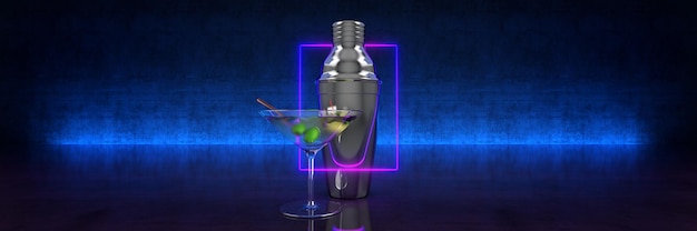 Bar-Tools und Cocktail. 3D-Rendering