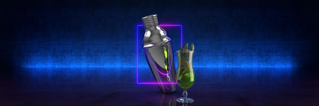 Bar-Tools und Cocktail. 3D-Rendering