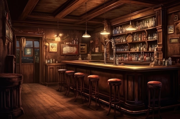 Bar tradicional ou de estilo ou interior de pub Generative AI