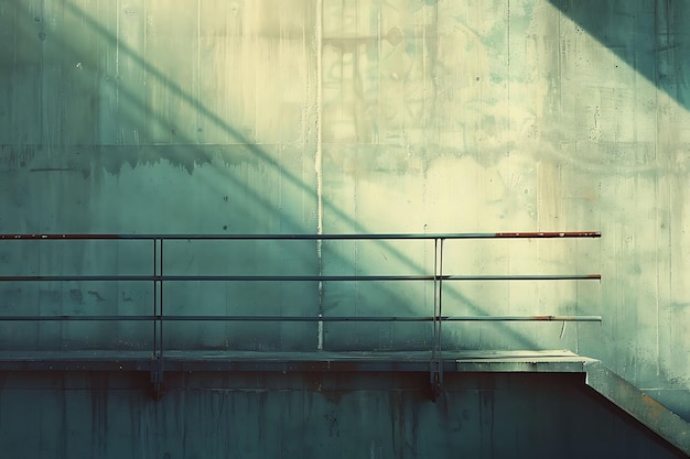 Foto una barandilla de metal está en una pared de hormigón con una baranda de metal