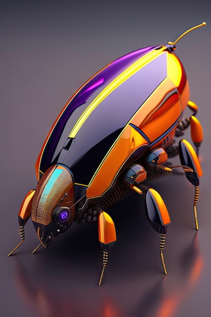 Barata mecânica besouro estilo cyberpunk ilustração 3d