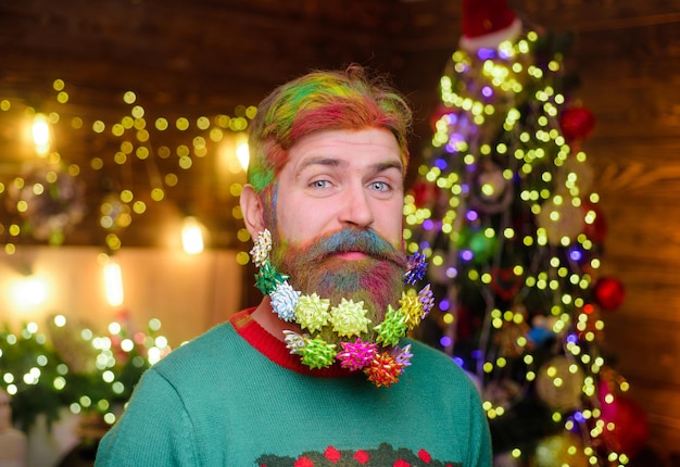 Barba decorada férias de natal decoração de natal feliz papai noel com barba decorada