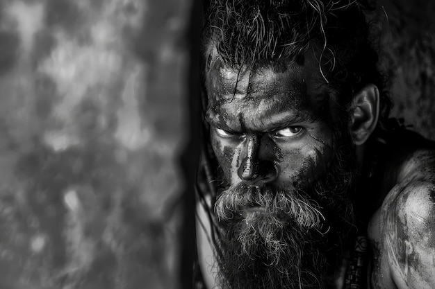 Foto una barba de guerrero salvaje enmarañada con cicatrices de sudor que cuenta historias de innumerables batallas