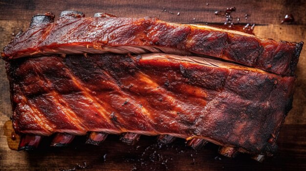 barbacoa costillas de cerdo a la parrilla vista de arriba hacia abajo