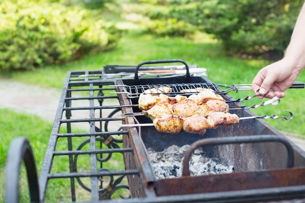 Barbacoa en el jardín en verano