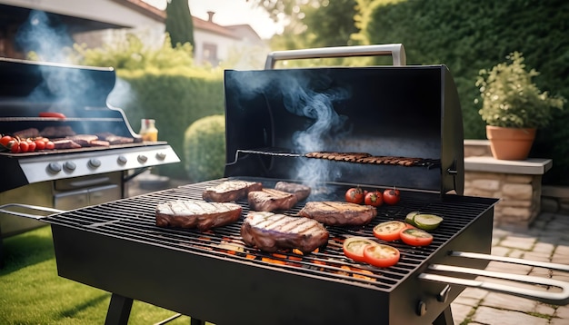 barbacoa de parrilla en el jardín de la villa