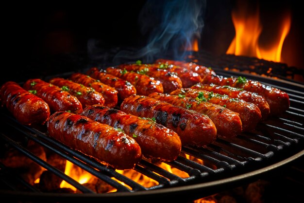 Barbacoa con sabrosas salchichas a la parrilla generativa ai