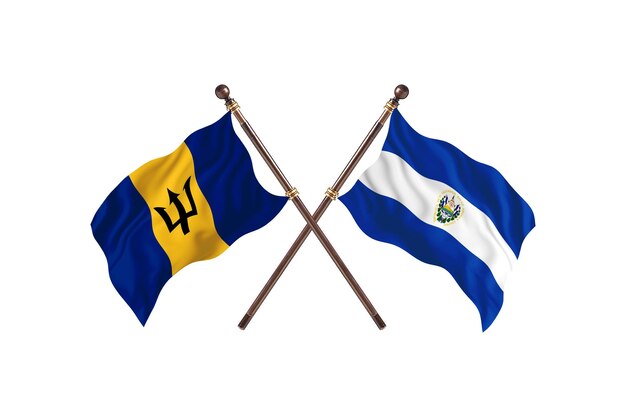 Barbados gegen El Salvador zwei Länder Flaggen Hintergrund