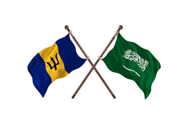 Barbados gegen Saudi-Arabien zwei Länderflaggen Hintergrund