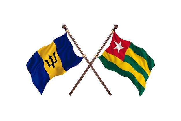 Barbados gegen Togo zwei Länder Flaggen Hintergrund