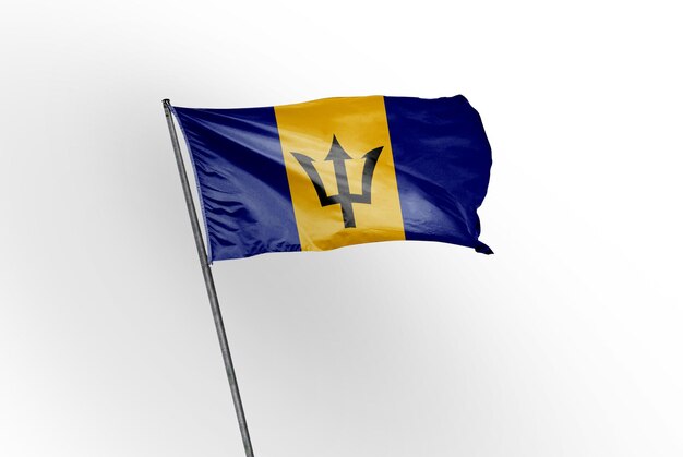 Barbados schwenkende Flagge auf einem weißen Hintergrundbild