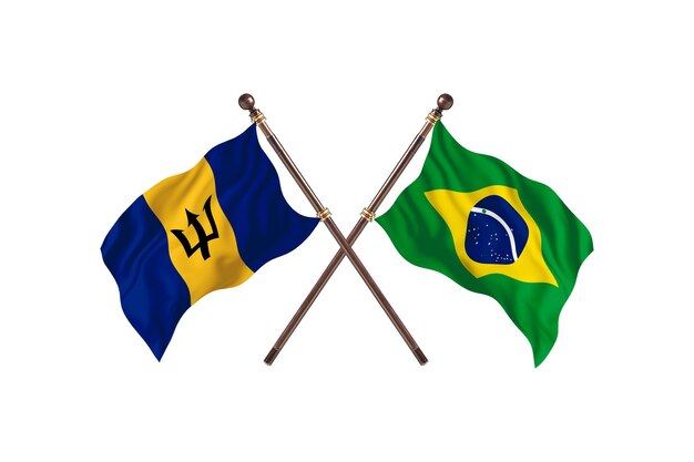 Barbados versus Brasil Fundo de bandeiras de dois países