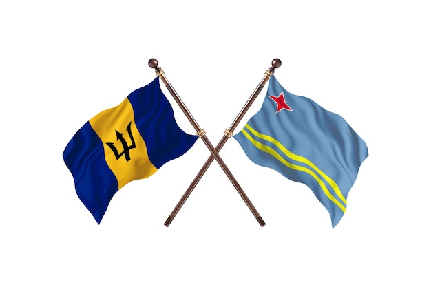 Barbados versus fondo de banderas de dos países de Aruba