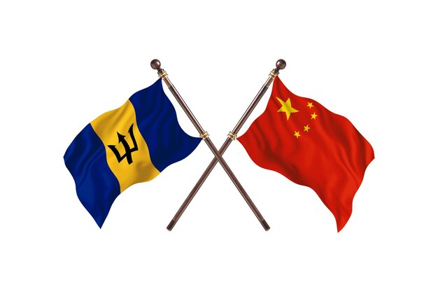 Barbados versus fondo de banderas de dos países de China