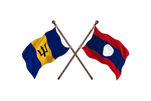 Barbados versus fondo de banderas de dos países de Laos