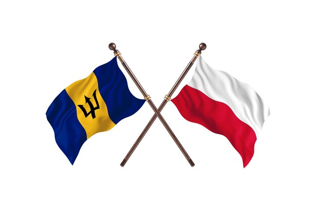 Barbados versus Polônia Fundo de bandeiras de dois países