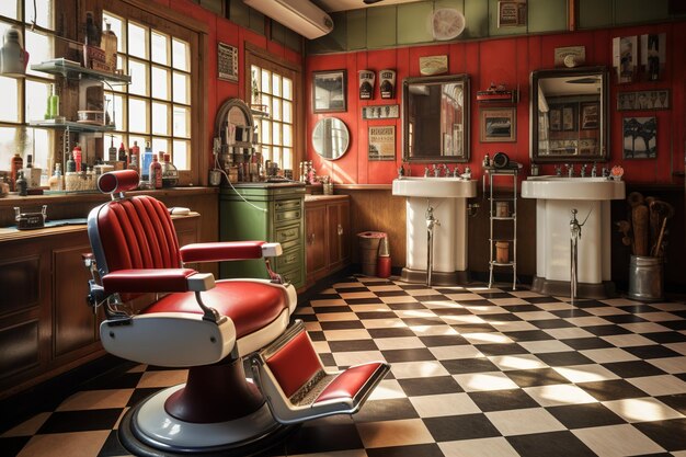 Barbearia com ilustração de interiores retro Ai generative