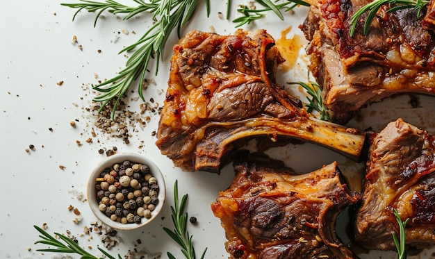 Barbecue de carne entera con hierbas aisladas sobre un fondo blanco