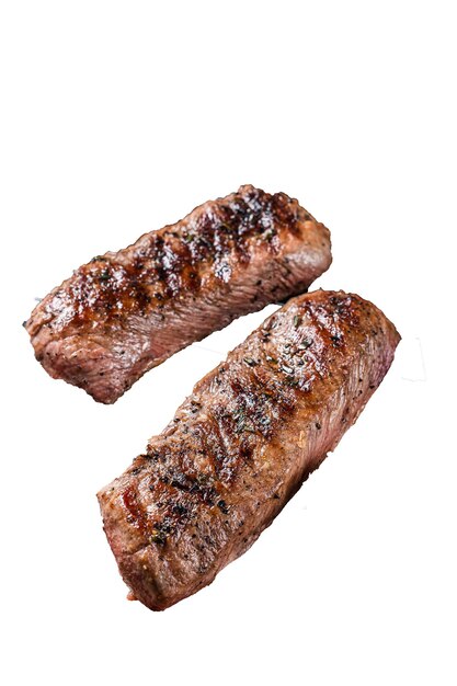 Barbecue gegrilltes Lammfleisch Filet Fleisch auf dem Grill Schaffelschnabel Steak hohe Qualität Isolierter weißer Hintergrund