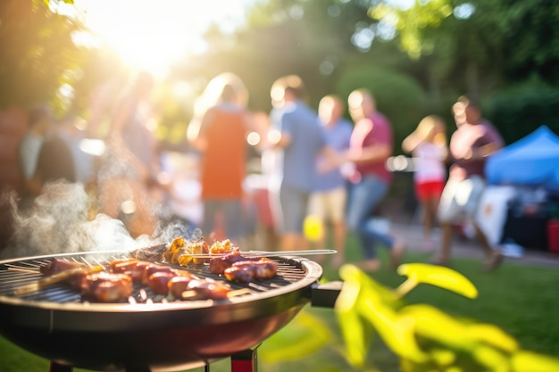 Foto barbecue-grill während der party im hinterhof mit blur