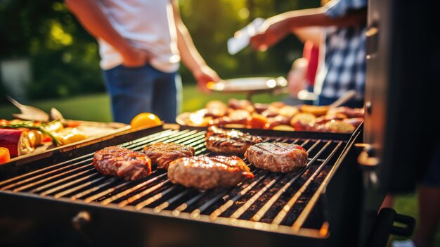 Barbecue kochen Freunde genießen das Essen und die Gesellschaft