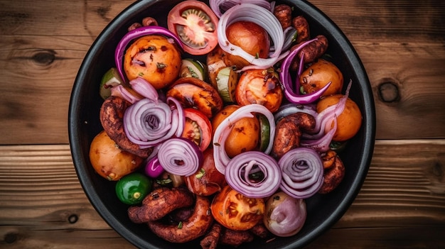 Foto barbecue mit geschnittenem oktopus auf einem holztisch