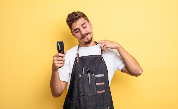 Barbeiro hipster sentindo-se estressado, ansioso, cansado e frustrado