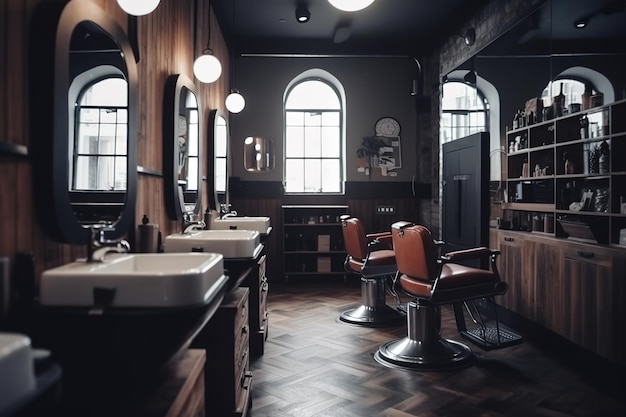 Foto barbería interior de barbería para cortes de pelo lugar de trabajo de peluquero ia generativa