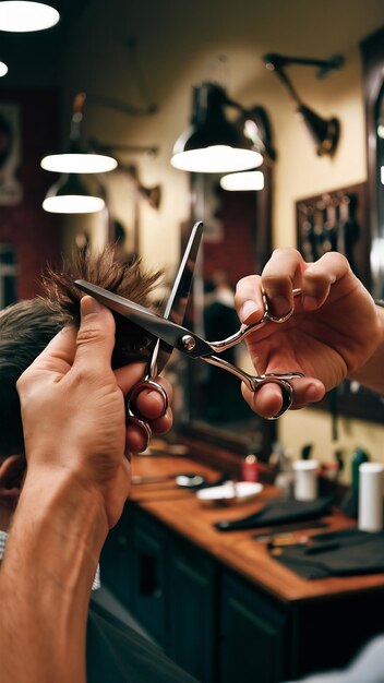 Foto el barbero de cerca con las tijeras