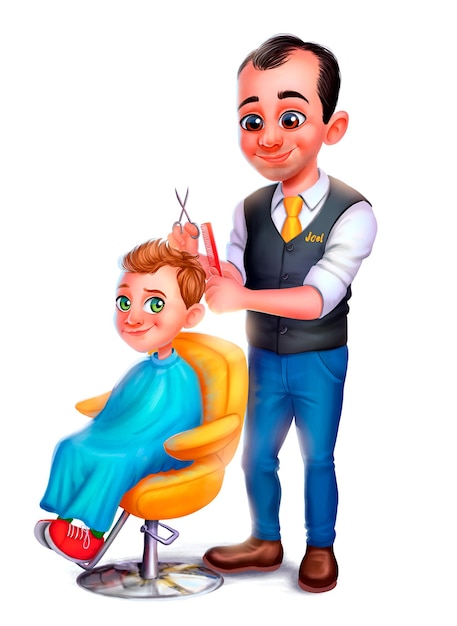 Barbero cortando el cabello de un niño pequeño