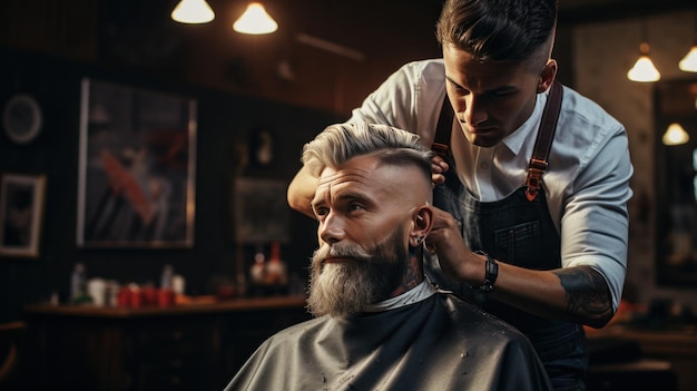 Un barbero recortando la barba de un hombre con maquinillas